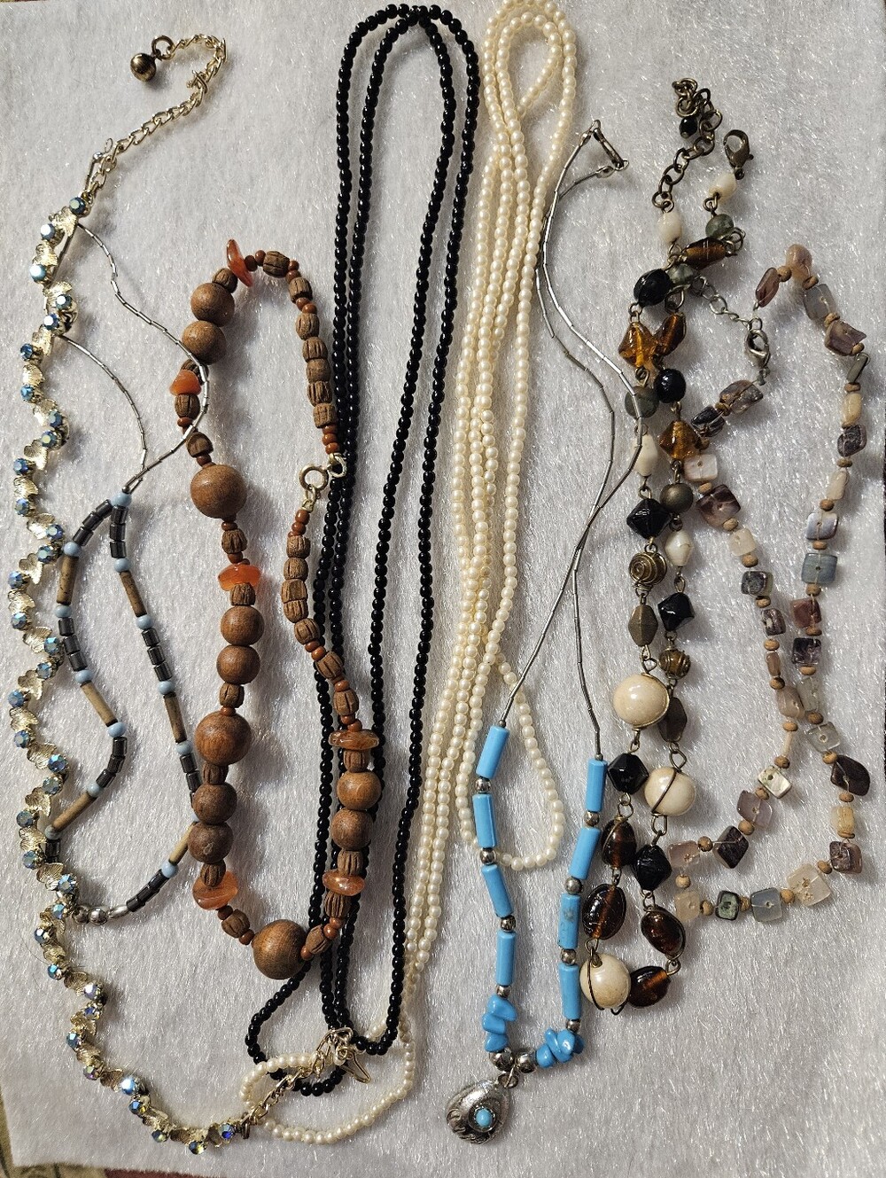 Assorted Women's Beaded Necklaces — Black, White, Brown, Turquoise, Gold Tones